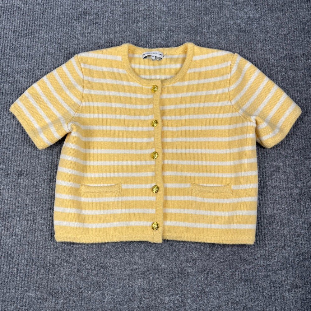 English Factory Cardigan Womens XL Wool Blend Striped Short Sleeve Gold Buttons